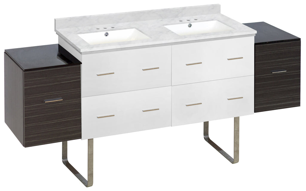 American Imaginations Xena 74.5-in. W Floor Mount White-Dawn Grey Vanity Set For 3H4-in. Drilling Bianca Carara Top White UM Sink AI-20174