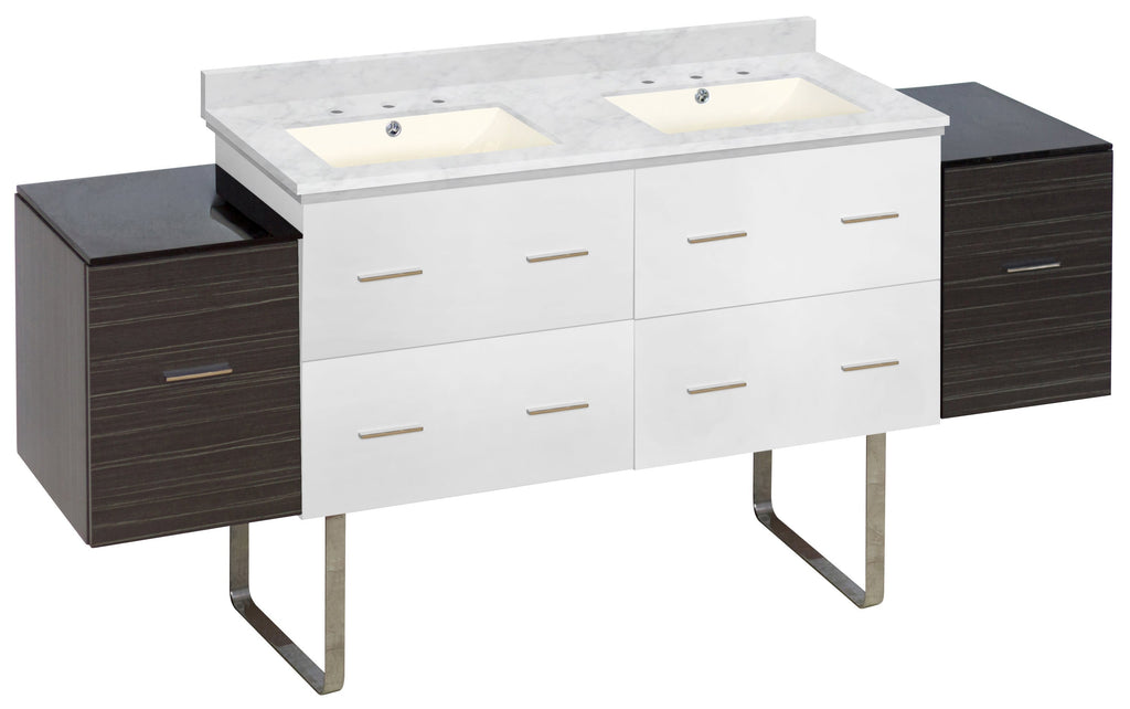 American Imaginations Xena 74.5-in. W Floor Mount White-Dawn Grey Vanity Set For 3H8-in. Drilling Bianca Carara Top Biscuit UM Sink AI-20177