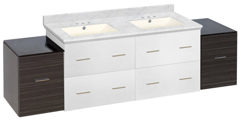 Image of American Imaginations Xena 74.5-in. W Wall Mount White-Dawn Grey Vanity Set For 3H4-in. Drilling Bianca Carara Top Biscuit UM Sink AI-20154
