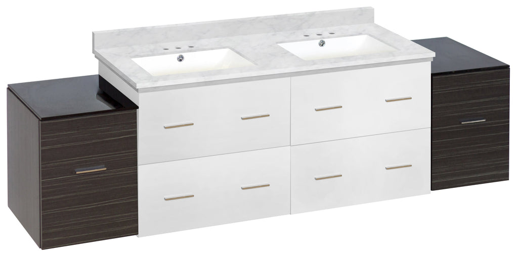 American Imaginations Xena 74.5-in. W Wall Mount White-Dawn Grey Vanity Set For 3H4-in. Drilling Bianca Carara Top White UM Sink AI-20153