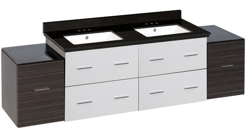 Image of American Imaginations Xena 74.5-in. W Wall Mount White-Dawn Grey Vanity Set For 3H4-in. Drilling Black Galaxy Top White UM Sink AI-20165