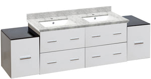 American Imaginations Xena 74-in. W Wall Mount White Vanity Set For 1 Hole Drilling Bianca Carara Top White UM Sink AI-19047