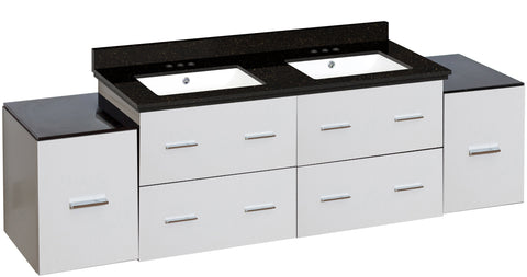 Image of American Imaginations Xena 74-in. W Wall Mount White Vanity Set For 3H4-in. Drilling Black Galaxy Top White UM Sink AI-19057