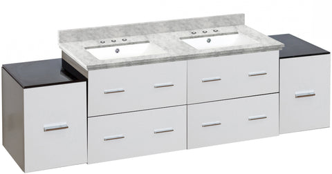 Image of American Imaginations Xena 74-in. W Wall Mount White Vanity Set For 3H8-in. Drilling Bianca Carara Top White UM Sink AI-19049