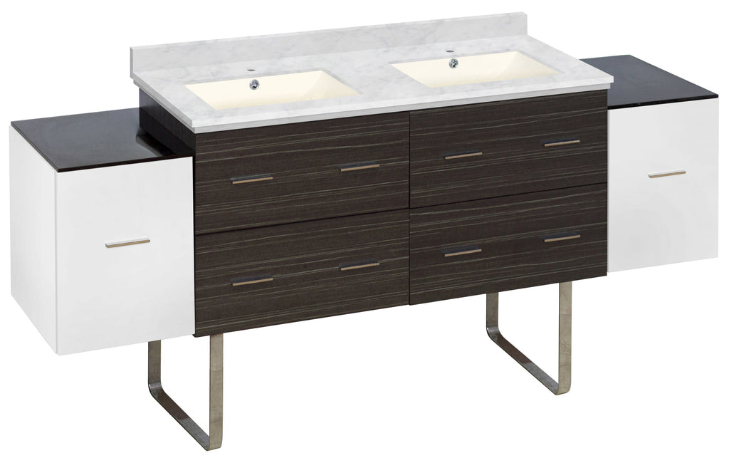 American Imaginations Xena 76-in. W Floor Mount White-Dawn Grey Vanity Set For 1 Hole Drilling Bianca Carara Top Biscuit UM Sink AI-20131