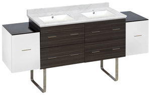 American Imaginations Xena 76-in. W Floor Mount White-Dawn Grey Vanity Set For 1 Hole Drilling Bianca Carara Top White UM Sink AI-20130