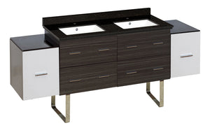 American Imaginations Xena 76-in. W Floor Mount White-Dawn Grey Vanity Set For 1 Hole Drilling Black Galaxy Top White UM Sink AI-20142