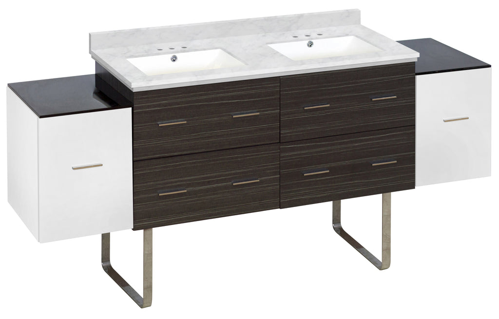 American Imaginations Xena 76-in. W Floor Mount White-Dawn Grey Vanity Set For 3H4-in. Drilling Bianca Carara Top White UM Sink AI-20132