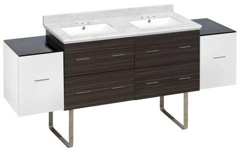 Image of American Imaginations Xena 76-in. W Floor Mount White-Dawn Grey Vanity Set For 3H4-in. Drilling Bianca Carara Top White UM Sink AI-20132