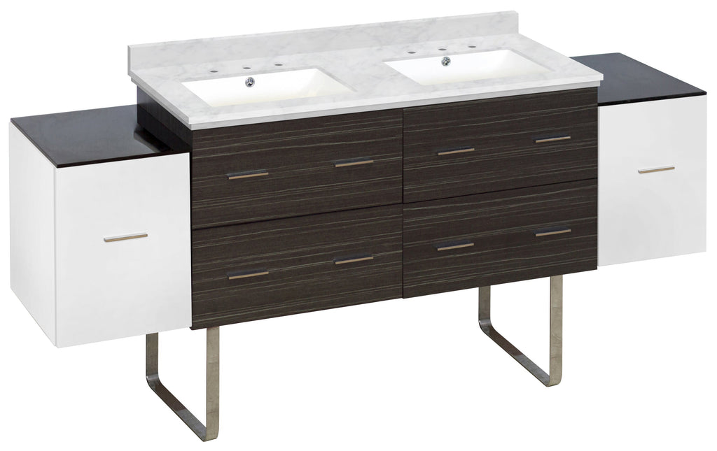 American Imaginations Xena 76-in. W Floor Mount White-Dawn Grey Vanity Set For 3H8-in. Drilling Bianca Carara Top White UM Sink AI-20134