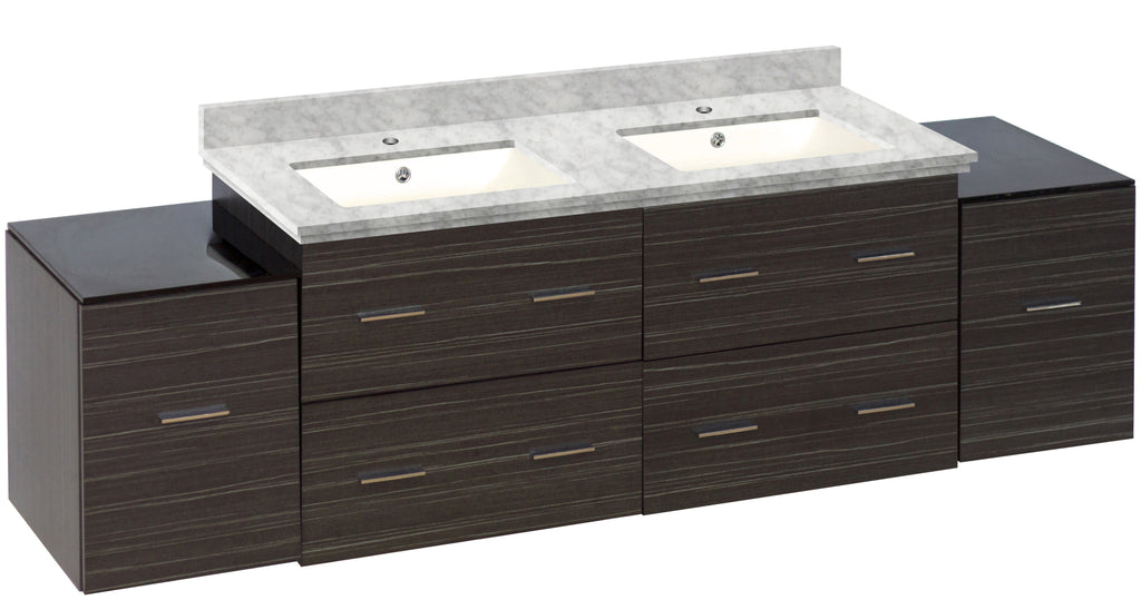 American Imaginations Xena 76-in. W Wall Mount Dawn Grey Vanity Set For 1 Hole Drilling Bianca Carara Top Biscuit UM Sink AI-19018