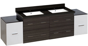 American Imaginations Xena 76-in. W Wall Mount White-Dawn Grey Vanity Set For 1 Hole Drilling Black Galaxy Top White UM Sink AI-20121