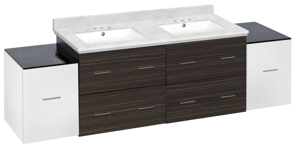 American Imaginations Xena 76-in. W Wall Mount White-Dawn Grey Vanity Set For 3H4-in. Drilling Bianca Carara Top White UM Sink AI-20111
