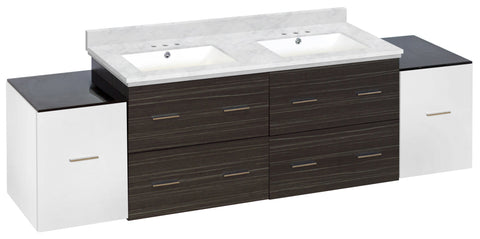 Image of American Imaginations Xena 76-in. W Wall Mount White-Dawn Grey Vanity Set For 3H4-in. Drilling Bianca Carara Top White UM Sink AI-20111