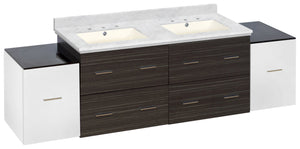 American Imaginations Xena 76-in. W Wall Mount White-Dawn Grey Vanity Set For 3H8-in. Drilling Bianca Carara Top Biscuit UM Sink AI-20114