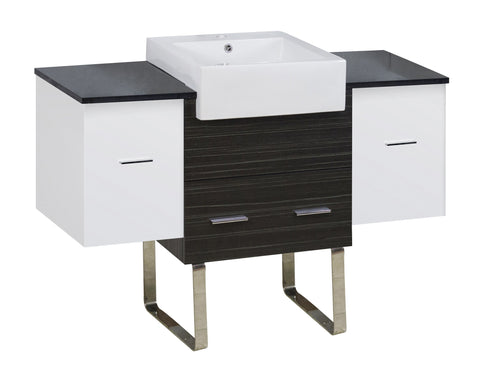 Image of American Imaginations Xena Farmhouse 50.75-in. W Floor Mount White-Dawn Grey Vanity Set For 1 Hole Drilling Black Galaxy Top AI-19801