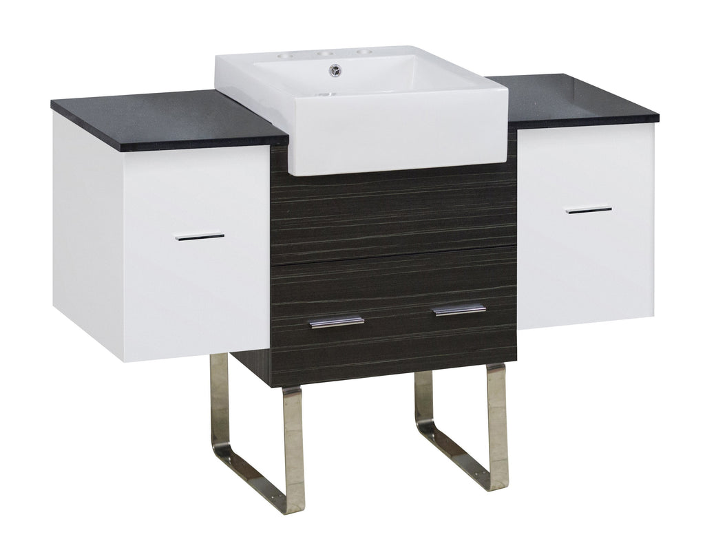 American Imaginations Xena Farmhouse 50.75-in. W Floor Mount White-Dawn Grey Vanity Set For 3H8-in. Drilling Black Galaxy Top AI-19803