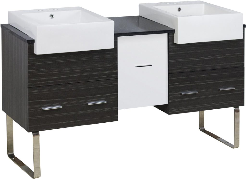 American Imaginations Xena Farmhouse 59.5-in. W Floor Mount White-Dawn Grey Vanity Set For 3H4-in. Drilling Black Galaxy Top AI-19769