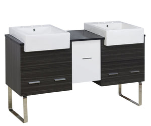 American Imaginations Xena Farmhouse 59.5-in. W Floor Mount White-Dawn Grey Vanity Set For 3H8-in. Drilling Black Galaxy Top AI-19770