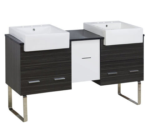 Image of American Imaginations Xena Farmhouse 59.5-in. W Floor Mount White-Dawn Grey Vanity Set For 3H8-in. Drilling Black Galaxy Top AI-19770