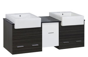 American Imaginations Xena Farmhouse 59.5-in. W Wall Mount White-Dawn Grey Vanity Set For 1 Hole Drilling Black Galaxy Top AI-19771