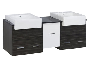 American Imaginations Xena Farmhouse 59.5-in. W Wall Mount White-Dawn Grey Vanity Set For 3H8-in. Drilling Black Galaxy Top AI-19773