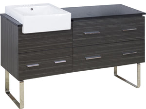 American Imaginations Xena Farmhouse 60.75-in. W Floor Mount Dawn Grey Vanity Set For 3H4-in. Drilling Black Galaxy Top AI-19757