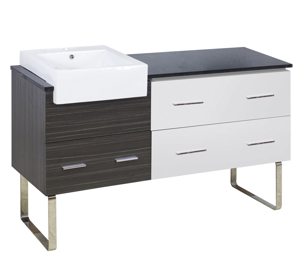 American Imaginations Xena Farmhouse 60.75-in. W Floor Mount White-Dawn Grey Vanity Set For 1 Hole Drilling Black Galaxy Top AI-19759