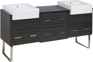 American Imaginations Xena Farmhouse 73.5-in. W Floor Mount Dawn Grey Vanity Set For 1 Hole Drilling Black Galaxy Top AI-19774