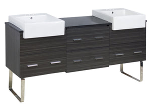 American Imaginations Xena Farmhouse 73.5-in. W Floor Mount Dawn Grey Vanity Set For 3H4-in. Drilling Black Galaxy Top AI-19775
