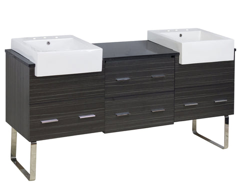 Image of American Imaginations Xena Farmhouse 73.5-in. W Floor Mount Dawn Grey Vanity Set For 3H8-in. Drilling Black Galaxy Top AI-19776