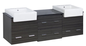 American Imaginations Xena Farmhouse 73.5-in. W Wall Mount Dawn Grey Vanity Set For 3H4-in. Drilling Black Galaxy Top AI-19781