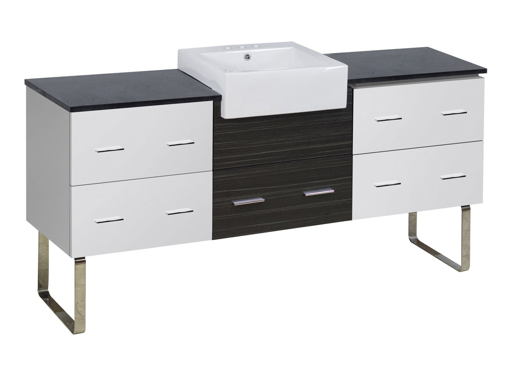 American Imaginations Xena Farmhouse 76.25-in. W Floor Mount White-Dawn Grey Vanity Set For 3H4-in. Drilling Black Galaxy Top AI-19790