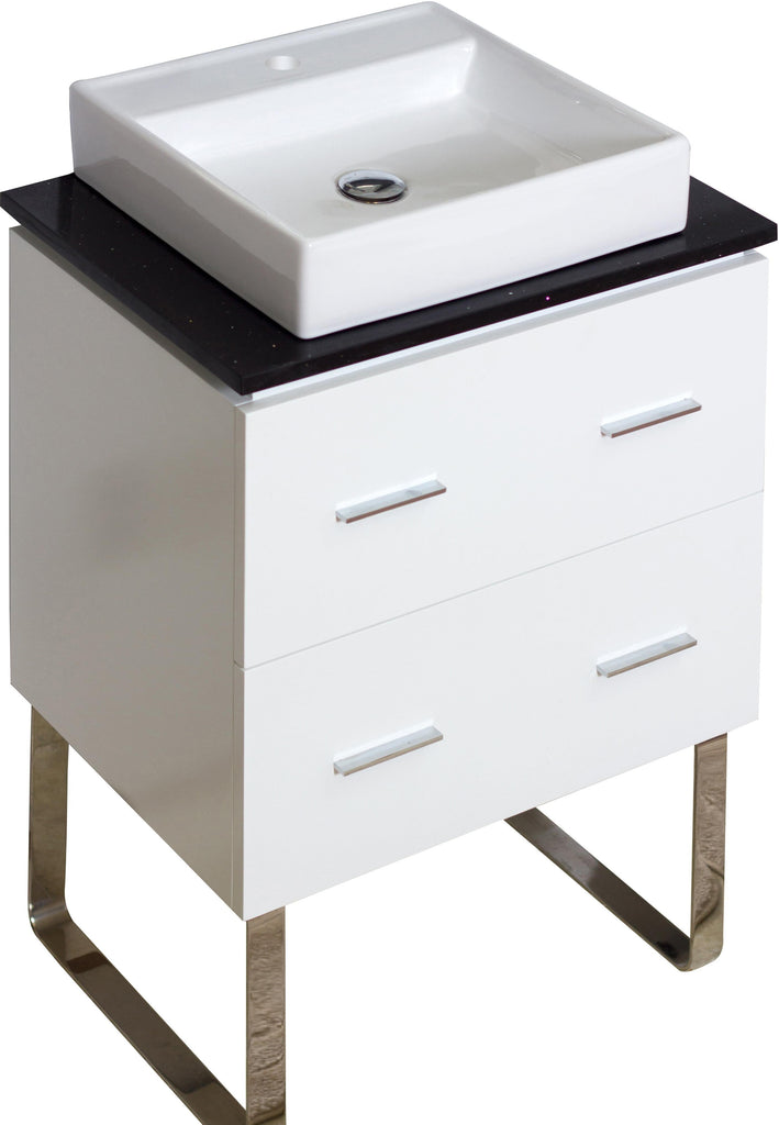 American Imaginations Xena Quartz 24-in. W Floor Mount White Vanity Set For 1 Hole Drilling Black Galaxy Top AI-733