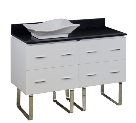 Image of American Imaginations Xena Quartz 48-in. W Floor Mount White Vanity Set For Deck Mount Drilling Black Galaxy Top AI-1408
