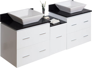 American Imaginations Xena Quartz 62-in. W Wall Mount White Vanity Set For Deck Mount Drilling Black Galaxy Top AI-744
