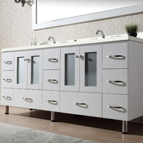 Image of Ariel Americano 73" White Modern Double Sink Vanity W/ White Quartz Top B073D-WQ-WHT B073D-WQ-GRY
