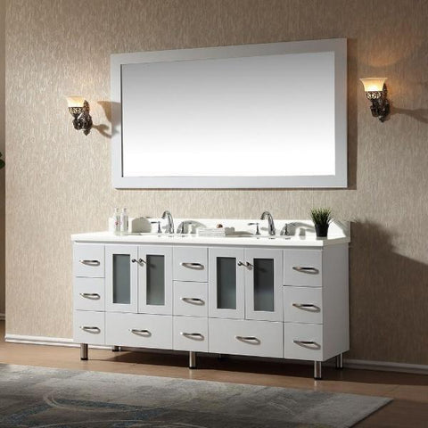 Image of Ariel Americano 73" White Modern Double Sink Vanity W/ White Quartz Top B073D-WQ-WHT B073D-WQ-WHT