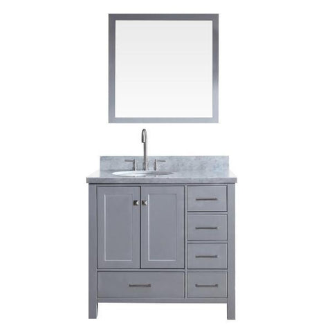 Image of Ariel Cambridge 37" Grey Modern Oval Sink Vanity With Mirror A037S-L-GRY