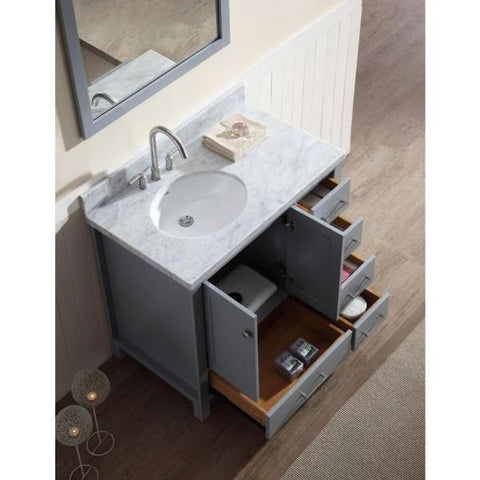 Ariel Cambridge 37" Grey Modern Oval Sink Vanity With Mirror A037S-L-GRY