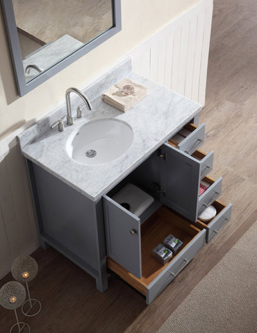 Image of Ariel Cambridge 37" Single Sink Vanity Set w/ Left Offset Sink in Grey A037S-L-GRY