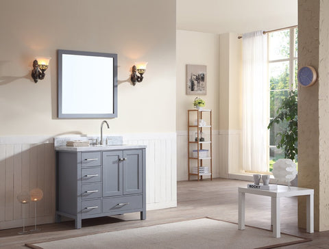 Image of Ariel Cambridge 37" Single Sink Vanity Set w/ Right Offset Sink in Grey A037S-R-GRY