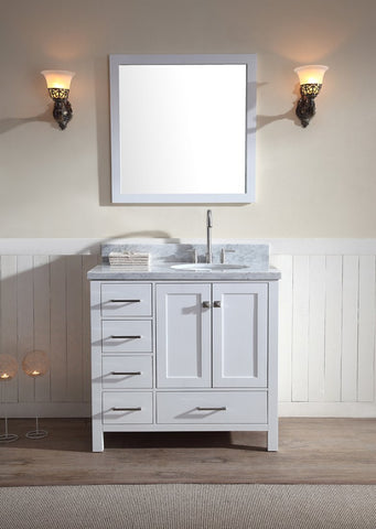 Image of Ariel Cambridge 37" Single Sink Vanity Set w/ Right Offset Sink in White A037S-R-WHT