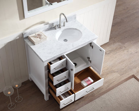 Image of Ariel Cambridge 37" Single Sink Vanity Set w/ Right Offset Sink in White A037S-R-WHT