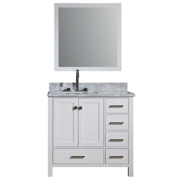 Ariel Cambridge 37" White Modern Rectangle Sink Bathroom Vanity A037S-L-CWR-WHT