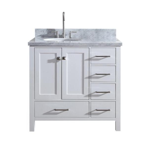 Ariel Cambridge 37" White Modern Single Oval Sink Bathroom Vanity A037S-L-VO-WHT
