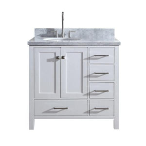 Ariel Cambridge 37" White Modern Single Oval Sink Bathroom Vanity A037S-L-VO-WHT