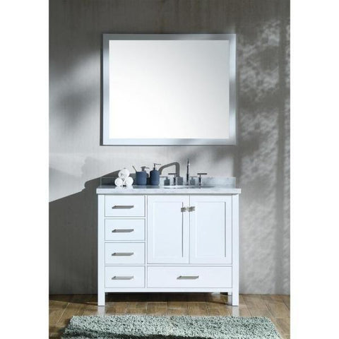 Ariel Cambridge 43" White Modern Oval Sink Bathroom Vanity With Mirror A043S-L-WHT