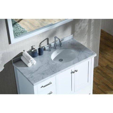 Ariel Cambridge 43" White Modern Oval Sink Bathroom Vanity With Mirror A043S-L-WHT