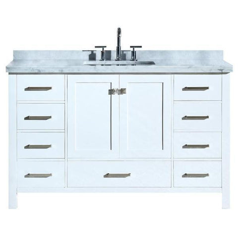 Ariel Cambridge 55" White Modern Rectangle Sink Bathroom Vanity A055S-CWR-WHT A055SCWRVOWHT